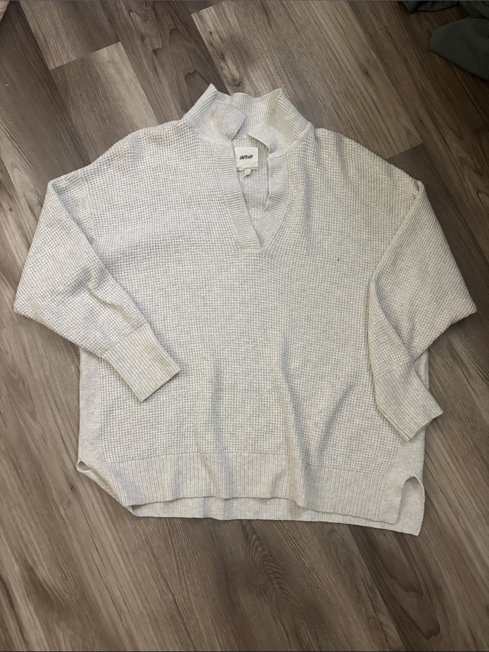 aerie Cream Waffle-Knit Cowl Sweater